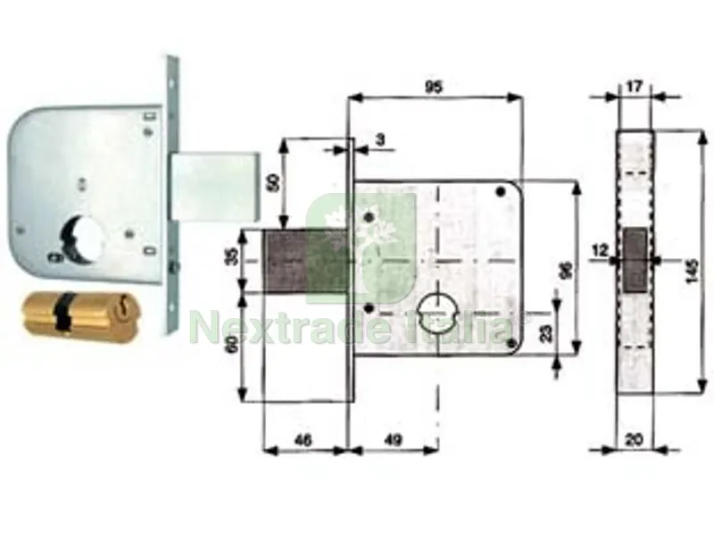 2PZ Serratura da Infilare per Cancelli Solo Catenaccio 136 - mm.50 (136 50 0) — Lucchetti e catene — rif. FERX.FER51019