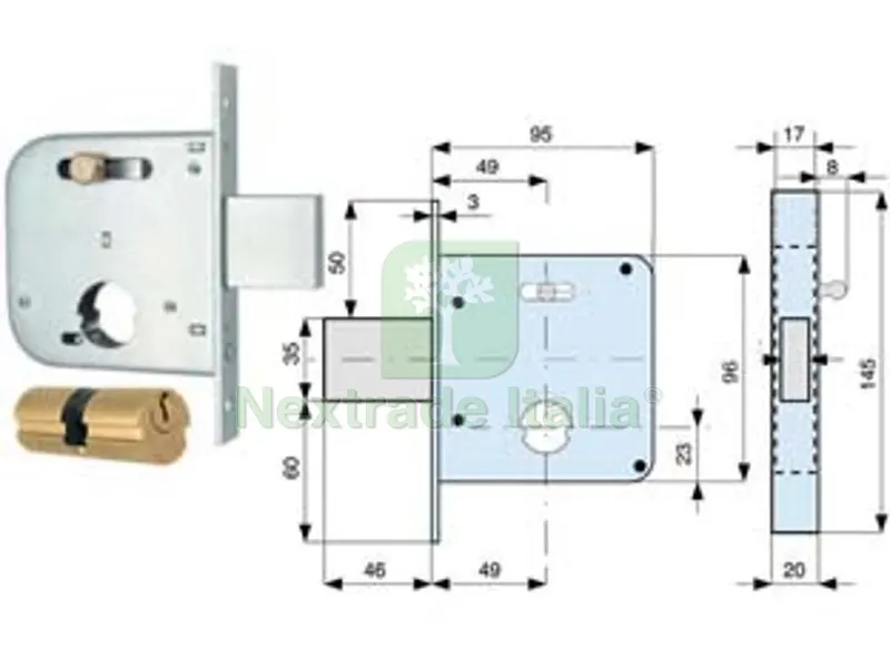 2PZ Serratura Infilare Cancelli Catenaccio e Scrocco con Nottolino Cilindro Tondo 139 - MM.50 (139 50 0) — Lucchetti e catene — rif. FERX.FER51088