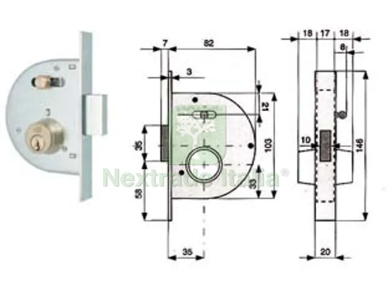 2PZ Serratura Infilare Canc. Catenaccio e Scrocco con Nottolino Cilindro Fissi 255 - MM.35 con Catenaccio Normale (255 35 0) — Lucchetti e catene — rif. FERX.FER51613 2PZ Serratura Infilare Canc. Catenaccio e Scrocco con Nottolino Cilindro Fissi 255 - MM.35 con Catenaccio Normale (255 35 0) — Lucchetti e catene — rif. FERX.FER51613