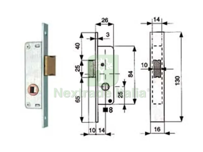 Serratura da Infilare per Montanti Solo Scrocco 901 - mm.14 (901.14.1) — Serrature e cilindri — rif. FERX.FER52276 Serratura da Infilare per Montanti Solo Scrocco 901 - mm.14 (901.14.1) — Serrature e cilindri — rif. FERX.FER52276
