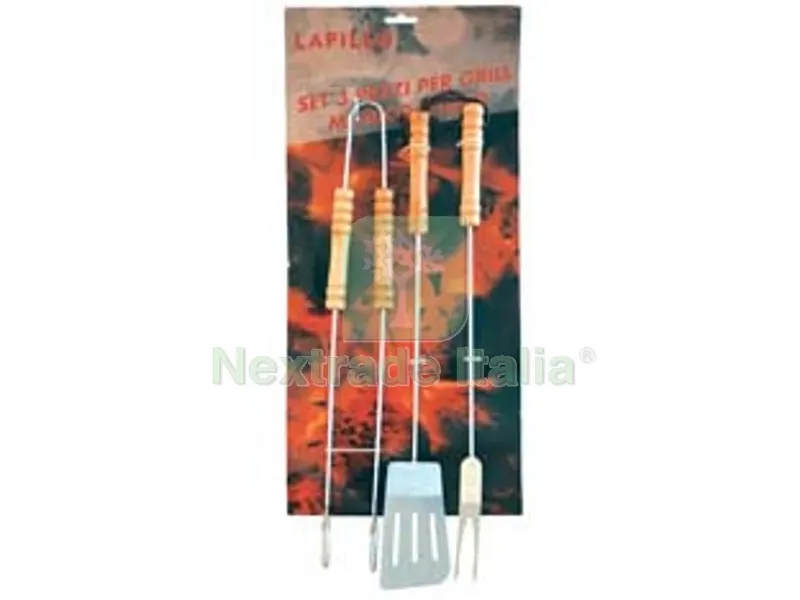 attrezzi acciaio cromato per barbecue in set 3 pezzi — Tempo libero outdoor — rif. FERX.FER52566