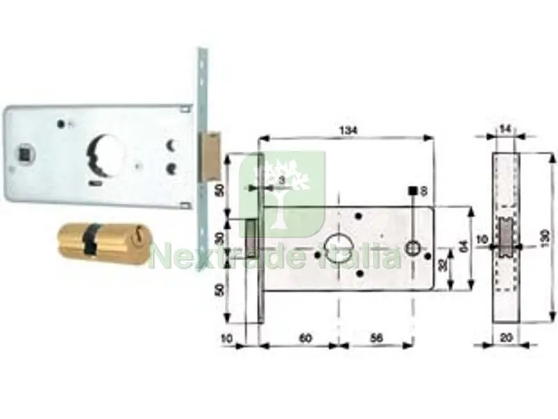 2PZ Serratura Infilare per Fasce Caten. 1 Mandata e Scrocco MM.64 H 288600 - MM.60 (288.60.0) — Serrature e cilindri — rif. FERX.FER53426 2PZ Serratura Infilare per Fasce Caten. 1 Mandata e Scrocco MM.64 H 288600 - MM.60 (288.60.0) — Serrature e cilindri — rif. FERX.FER53426