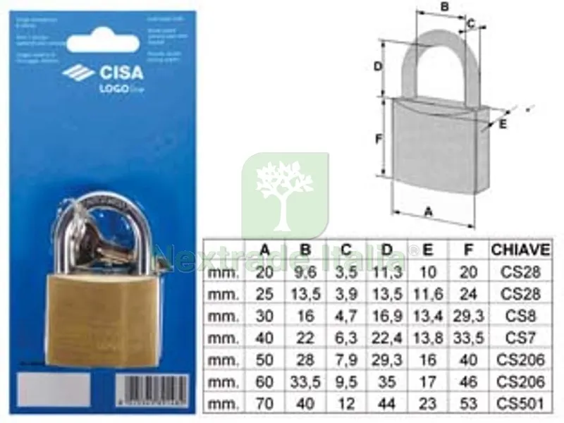 6BLISTER lucchetto logo ottone arco normale in blister 21090 - mm.40 (art.21090400) — Lucchetti e catene — rif. FERX.FER57288