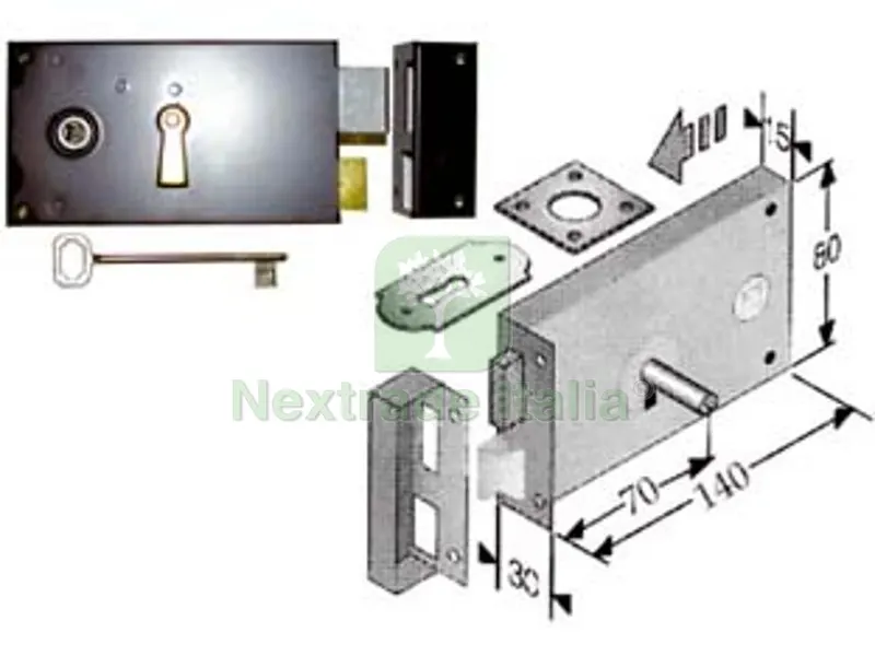 2PZ SERRATURA DA APPLICARE PER CANTINE 187 - entrata mm.70 lunghezza mm.140 SX — Serrature e cilindri — rif. FERX.FER413671 2PZ SERRATURA DA APPLICARE PER CANTINE 187 - entrata mm.70 lunghezza mm.140 SX — Serrature e cilindri — rif. FERX.FER413671