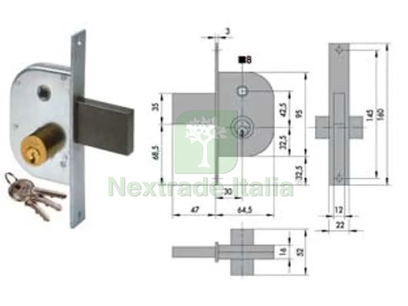 2PZ serratura infilare per cancelli con quadro catenaccio e scrocco 42210 - mm.30 (42210300) — Lucchetti e catene — rif. FERX.FER65429 2PZ serratura infilare per cancelli con quadro catenaccio e scrocco 42210 - mm.30 (42210300) — Lucchetti e catene — rif. FERX.FER65429