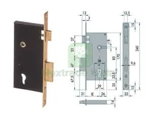 Serratura da Infilare a Cilindro 2 Mand. Bordo Quadro 5C110 - mm.60 (5C110600) — Serrature e cilindri — rif. FERX.FER65696