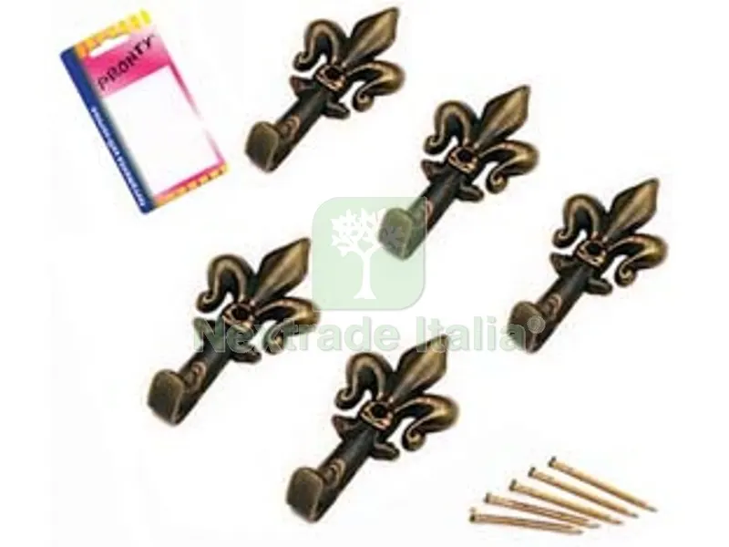 12BLISTER Ganci per Quadri Giglio Bronzo Piccoli in Blister - mm.33, in bl.5 pz. — Ferramenta per legno e mobili — rif. FERX.FER77217