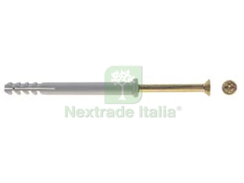 100PZ Tassello in Nylon con Bordo Piatto e Vite Chiodo "N-F" - ? mm.6x60 vite ? mm.4x65 — Tasselli e ancoraggi — rif. FERX.FER82150 100PZ Tassello in Nylon con Bordo Piatto e Vite Chiodo "N-F" - ? mm.6x60 vite ? mm.4x65 — Tasselli e ancoraggi — rif. FERX.FER82150