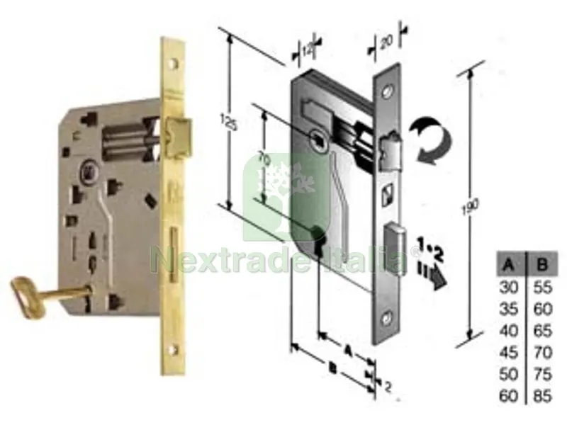 Serratura a Bussola Ridotta da Infilare Bordo Quadro Ottonato - mm.35 bordo acciaio ottonato — Serrature e cilindri — rif. FERX.FER84307 Serratura a Bussola Ridotta da Infilare Bordo Quadro Ottonato - mm.35 bordo acciaio ottonato — Serrature e cilindri — rif. FERX.FER84307