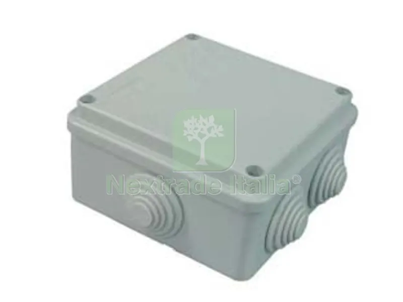 6PZ Scatola Stagna con Coperchio e 6 Passacavi IP65 - mm.100x100x50h. (005) — Minuteria metallica — rif. FERX.FER87674 6PZ Scatola Stagna con Coperchio e 6 Passacavi IP65 - mm.100x100x50h. (005) — Minuteria metallica — rif. FERX.FER87674