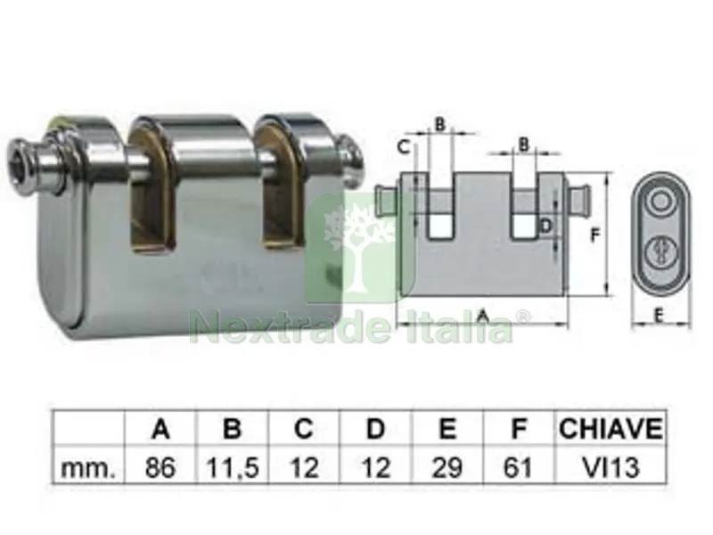 Lucchetto Corazzato a Due Bocche "panzer" - mm.86 (art.4126) — Lucchetti e catene — rif. FERX.FER90957