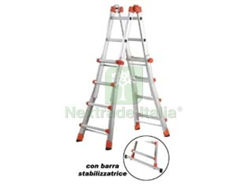 scala telescopica "peppina" in alluminio en 131 - 4+4 gr.- aperta cm.378h.- cm.55x24x115h.- kg.11 — Scale e sgabelli — rif. FERX.FER92821 scala telescopica "peppina" in alluminio en 131 - 4+4 gr.- aperta cm.378h.- cm.55x24x115h.- kg.11 — Scale e sgabelli — rif. FERX.FER92821