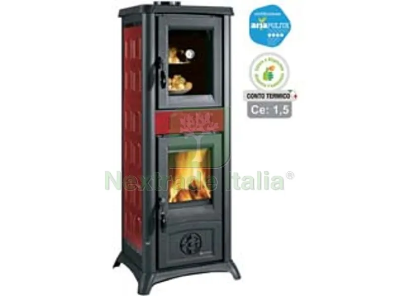 Stufa a Legna Gemma con Forno 7,2 KW Elegance Bordeaux (conto Termico) - misure cm.46,0x49,5x120,7h. - peso Kg.121 — Stufe e camini — rif. FERX.FER96867 Stufa a Legna Gemma con Forno 7,2 KW Elegance Bordeaux (conto Termico) - misure cm.46,0x49,5x120,7h. - peso Kg.121 — Stufe e camini — rif. FERX.FER96867
