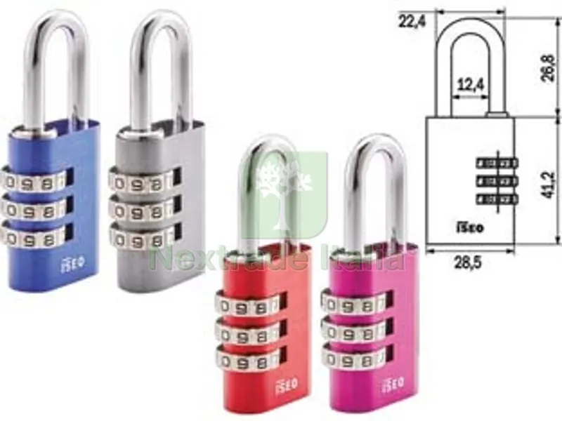 12PZ Lucchetto a Combinazione a 3 Combinatori mm.28,5 grigio (P0153027G) — Lucchetti e catene — rif. FERX.FER97130