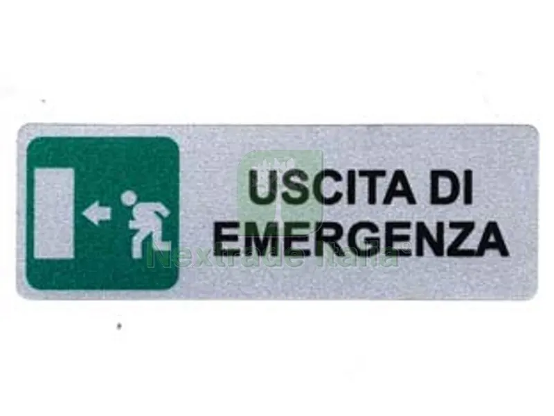 10PZ Targhetta Adesiva "uscita di Emergenza" (freccia a Sinistra) - cm.15x5h. — Protezione piante e sementi — rif. FERX.FER98397