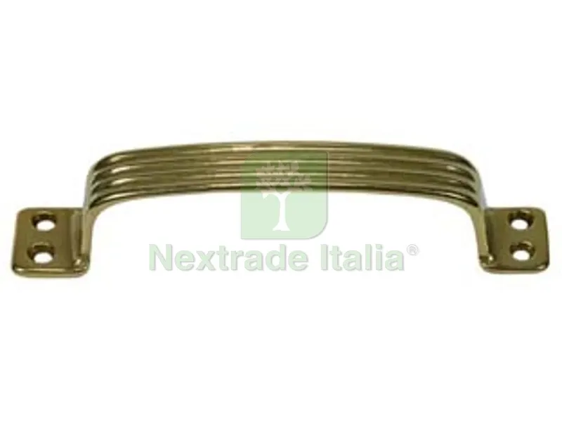5PZ Manettoncino Rigato in Ottone Lucido - mm.140x25h. - interfori mm.130 — Maniglie e pomelli — rif. FERX.FER100182