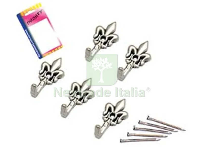 12BLISTER Ganci per Quadri Giglio Argento Micro - mm.24, in bl.5 pz. — Ferramenta per legno e mobili — rif. FERX.FER106771