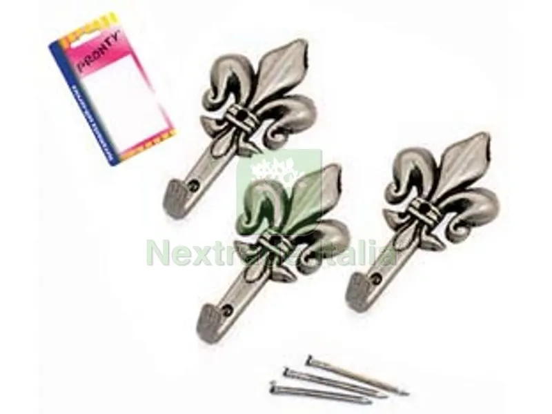 12BLISTER Ganci per Quadri Giglio Argento Grandi in Blister - mm.47, in bl.3 pz. — Ferramenta per legno e mobili — rif. FERX.FER106818