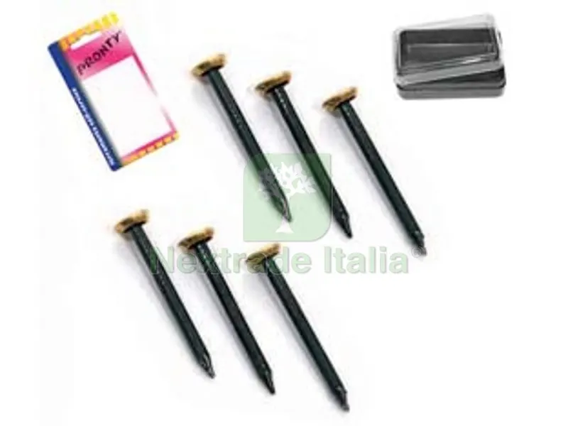 12BLISTER CHIODI IN ACCIAIO TESTA OTTONE IN BLISTER - mm.30 in bl.15 pz. — Chiodi e graffe — rif. FERX.FER106900 12BLISTER CHIODI IN ACCIAIO TESTA OTTONE IN BLISTER - mm.30 in bl.15 pz. — Chiodi e graffe — rif. FERX.FER106900