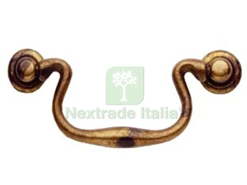 5PZ Maniglie per Mobili Snodate MOD.03019 in Ottone Anticato - mm.86x40h. - interfori mm.64 — Maniglie e pomelli — rif. FERX.FER107495