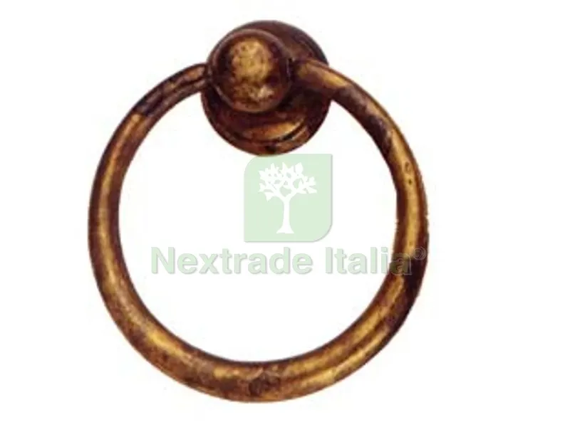 5PZ MANIGLIE PER MOBILI AD ANELLO SNODATE MOD.09202 IN OTTONE ANTICATO - mm.33x39h. — Maniglie e pomelli — rif. FERX.FER107532