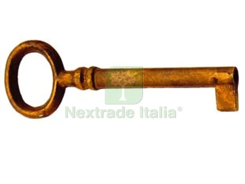 5PZ Chiavi per Mobili MOD.33718 in Ottone Patinato Pulito - mm.62x24 lunghezza gambo mm.34 — Serrature e cilindri — rif. FERX.FER107778