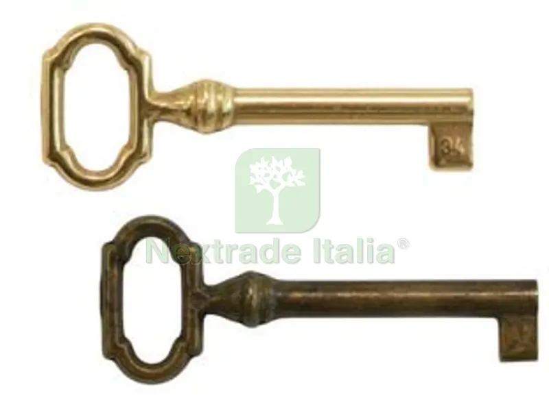 5PZ CHIAVI PER MOBILI MOD.33727 IN OTTONE - mm.27x61 lunghezza gambo mm.34 ottone antico — Serrature e cilindri — rif. FERX.FER347211