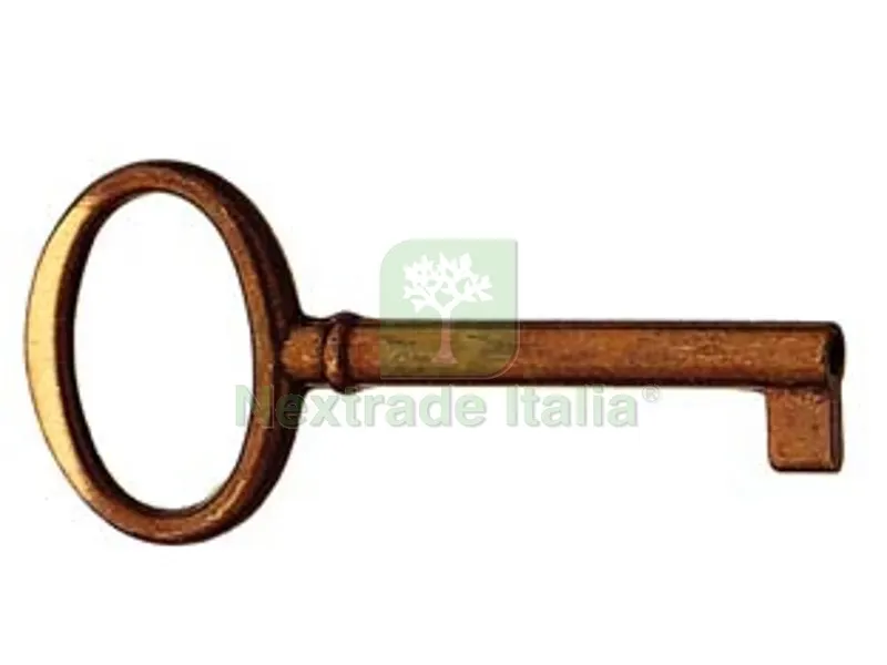 5PZ Chiavi per Mobili MOD.33706 in Ottone Patinato Pulito Testa Foume' - mm.70x34 lunghezza gambo mm.42 — Serrature e cilindri — rif. FERX.FER107839