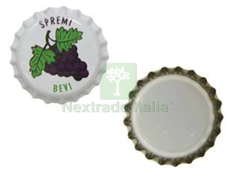 80BLISTER TAPPO A CORONA LITOGRAFATO PER UVA ? mm.26,5 in busta da pz.100 con guarnizione interna — Guarnizioni e tenute — rif. FERX.FER120890