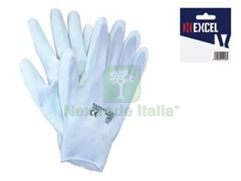 12BLISTER Guanti da Lavoro in Poliestere Palmo Ricoperto in Poliuretano Bianco - tg.S misura 7 — Guanti da lavoro — rif. FERX.FER139939