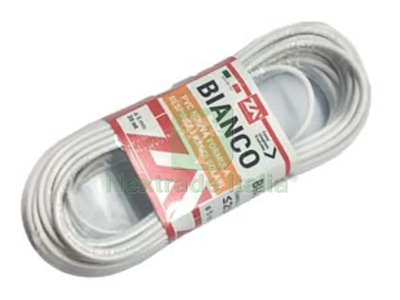 2MATASSE Cavetto Acciaio Ottonato Rivestito in PVC Bianco - ? mm.5x mt.20 — Fili, cavetti e catene metalliche — rif. FERX.FER140324 2MATASSE Cavetto Acciaio Ottonato Rivestito in PVC Bianco - ? mm.5x mt.20 — Fili, cavetti e catene metalliche — rif. FERX.FER140324