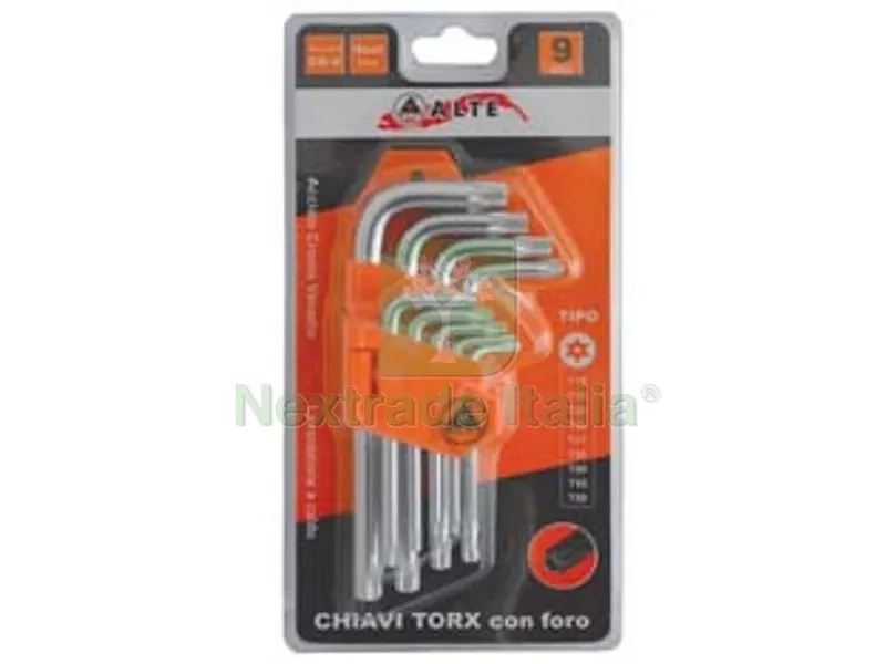 CHIAVI MASCHIO TORX CON FORO TIPO CORTO CROMO VANADIO IN SERIE 9 PEZZI — Ferramenta porte e finestre — rif. FERX.FER141437 CHIAVI MASCHIO TORX CON FORO TIPO CORTO CROMO VANADIO IN SERIE 9 PEZZI — Ferramenta porte e finestre — rif. FERX.FER141437