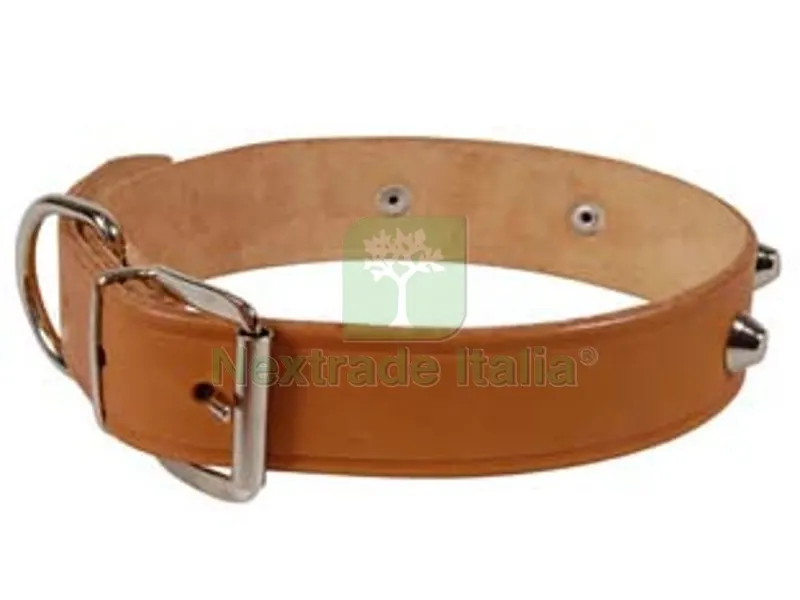 6PZ Collare per Cani Cuoio Extra Naturale Finta Cucitura con Borchie - cm.56x3 cuoio naturale — Cani — rif. FERX.FER73837