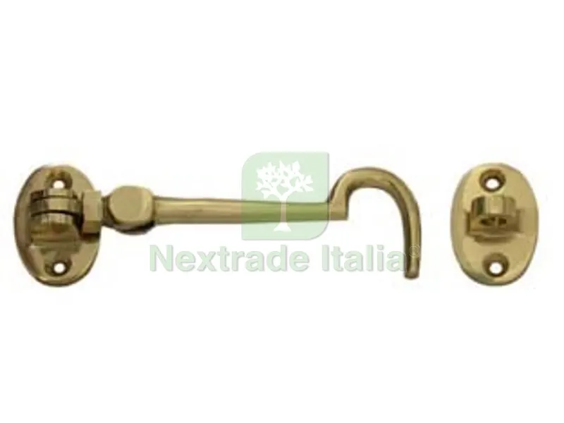 4PZ Gancio Fermapersiane Ottone Pesante Snodato con Incontro - mm.50 — Ferramenta per legno e mobili — rif. FERX.FER147231