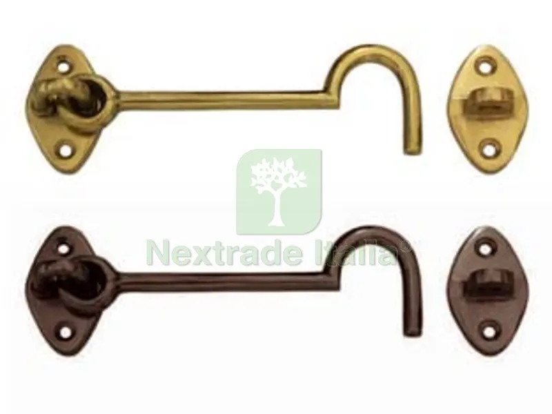 5PZ GANCIO FERMAPERSIANE SNODATO CON INCONTRO - mm.80 in ottone bronzato — Ferramenta per legno e mobili — rif. FERX.FER193641