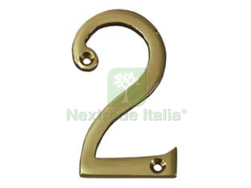 5PZ Numero Civico "2" Inglese in Ottone Lucido — Ferramenta porte e finestre — rif. FERX.FER147484