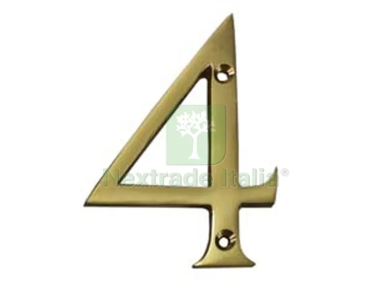 5PZ Numero Civico "4" Inglese in Ottone Lucido — Ferramenta porte e finestre — rif. FERX.FER147507