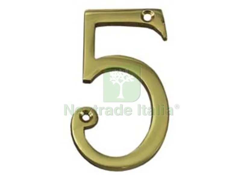 5PZ NUMERO CIVICO "5" INGLESE IN OTTONE LUCIDO — Ferramenta porte e finestre — rif. FERX.FER147514