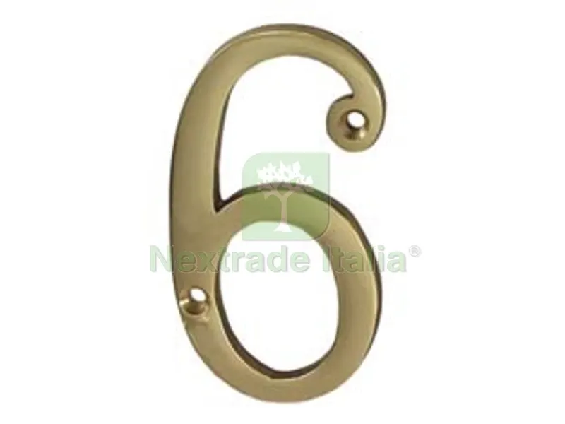 5PZ NUMERO CIVICO "6" INGLESE IN OTTONE LUCIDO — Ferramenta porte e finestre — rif. FERX.FER147521 5PZ NUMERO CIVICO "6" INGLESE IN OTTONE LUCIDO — Ferramenta porte e finestre — rif. FERX.FER147521