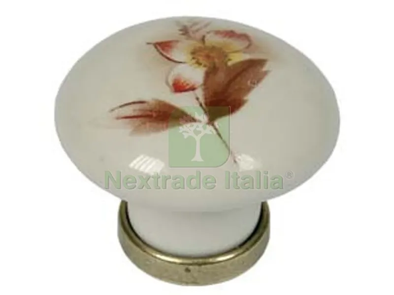 5PZ Pomoli Tondi in Porcellana MOD.P04.01 Avorio Decoro Fiore - ? mm.31x26h. — Maniglie e pomelli — rif. FERX.FER147668