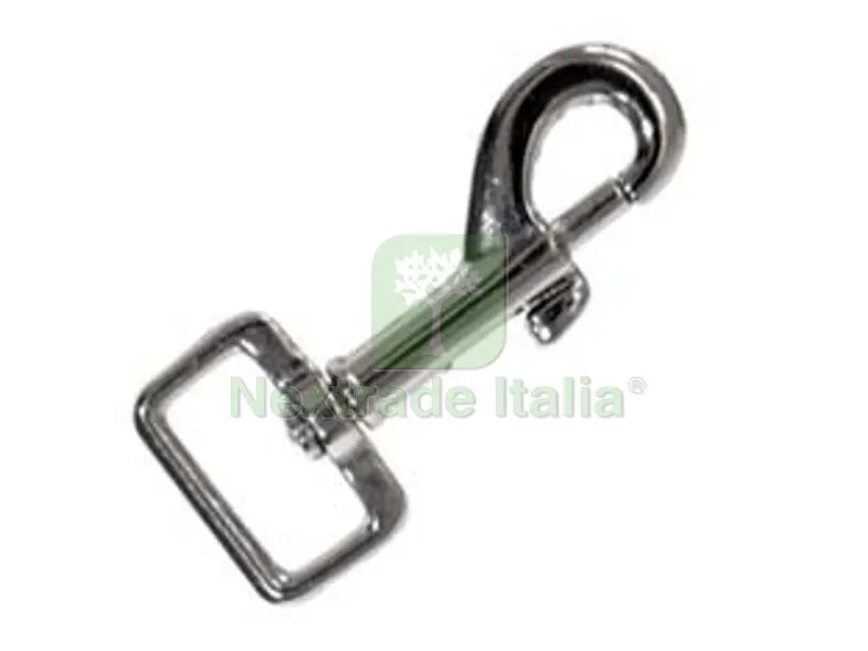 10PZ Moschettoni Redine Quadro con Girello in Zama Nichelato - mm.78 con asola da mm.24 — Ganci, moschettoni e anelli — rif. FERX.FER149204