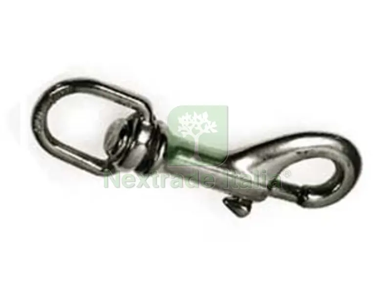 5PZ Moschettoni Redine Lungo con Girello in Ottone Nichelato - mm.68 con asola da mm.12 — Ganci, moschettoni e anelli — rif. FERX.FER217125