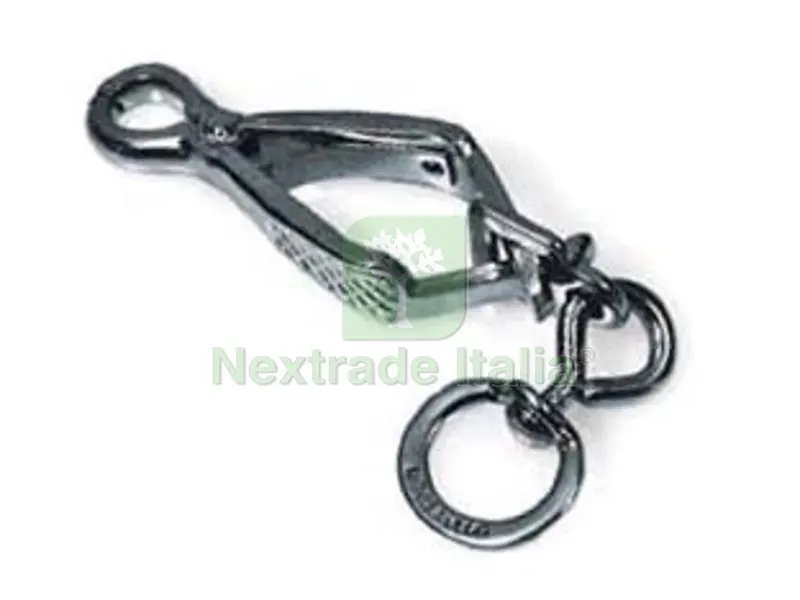 5PZ Moschettoni per Guinzagli a Pinza in Acciaio Nichelato - mm.70 con asola da mm.14 — Ganci, moschettoni e anelli — rif. FERX.FER149259