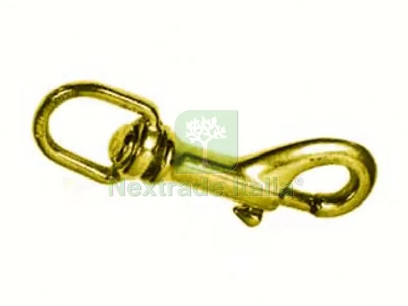 5PZ Moschettoni Redine Lungo con Girello in Ottone Lucido - mm.65 con asola da mm.10 — Ganci, moschettoni e anelli — rif. FERX.FER149266