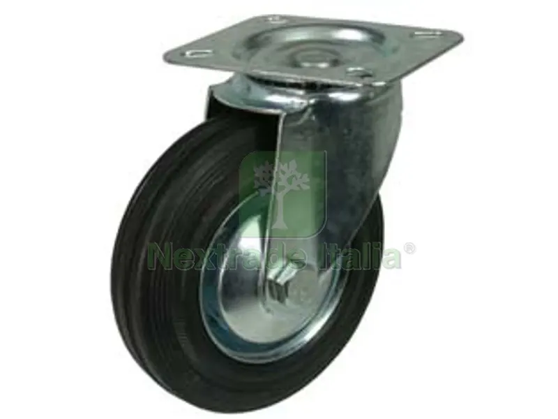 Ruote Industriali in Gomma con Piastra Girevole - ø mm.160 piastra mm.135x105 — Ferramenta per legno e mobili — rif. FERX.FER154901 Ruote Industriali in Gomma con Piastra Girevole - ø mm.160 piastra mm.135x105 — Ferramenta per legno e mobili — rif. FERX.FER154901