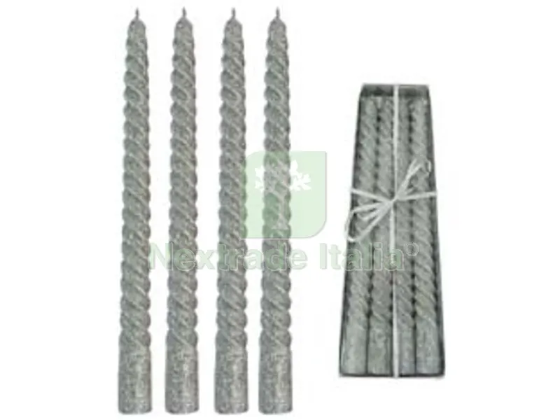 Candela di Cera a Tortiglione Argento con Glitter - ? mm.21x250h. — Decorativi e effetti — rif. FERX.FER162821