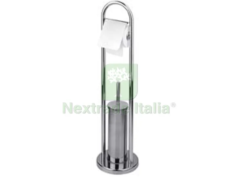 Portascopino WC con Porta Rotolo in Acciaio Inox - base ? cm.22 - altezza totale cm.82 — Accessori bagno — rif. FERX.FER164184