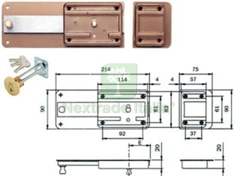 2PZ ferroglietto con catenaccio 6 mandate con cilindro staccato 300 - mm.60 (300606) — Lucchetti e catene — rif. FERX.FER171311 2PZ ferroglietto con catenaccio 6 mandate con cilindro staccato 300 - mm.60 (300606) — Lucchetti e catene — rif. FERX.FER171311