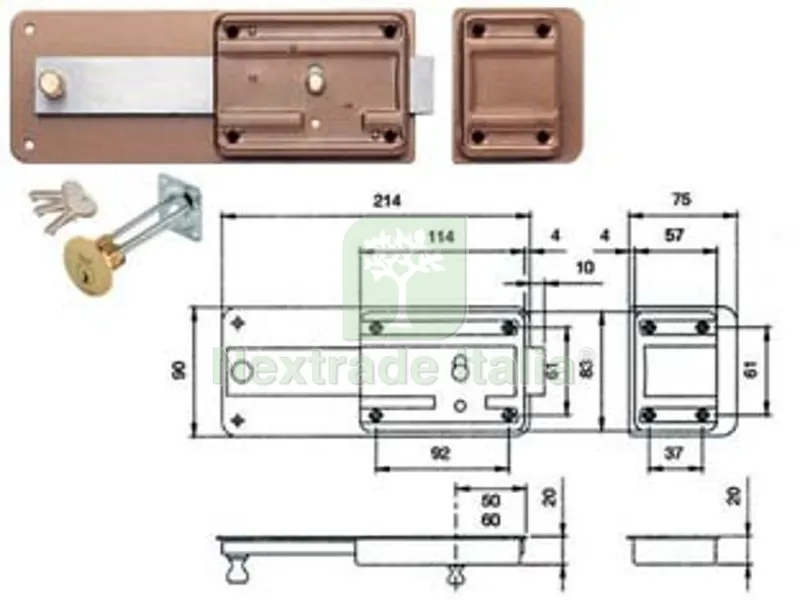 2PZ ferroglietto con catenaccio 5 mandate scrocco cilindro staccato 320 - mm.50 (320505) — Lucchetti e catene — rif. FERX.FER171328 2PZ ferroglietto con catenaccio 5 mandate scrocco cilindro staccato 320 - mm.50 (320505) — Lucchetti e catene — rif. FERX.FER171328