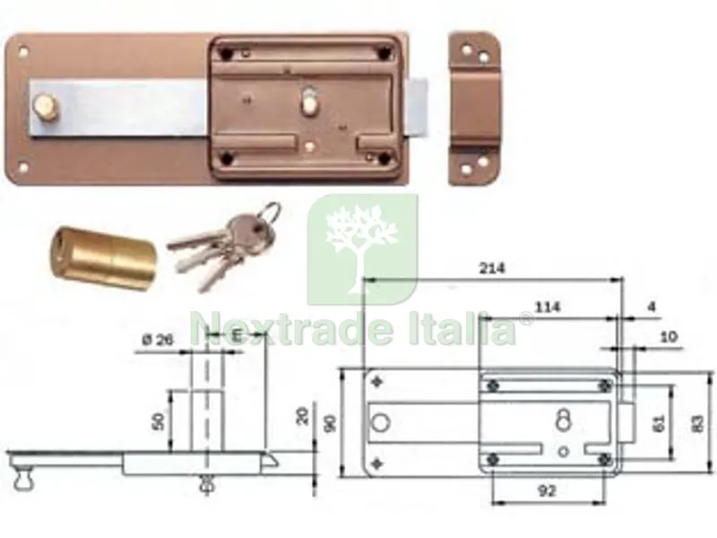 2PZ Ferroglietto per Ferro Catenaccio 5 Mandate Scrocco Cilindro Fisso 3105 - MM.60 (310504600) — Lucchetti e catene — rif. FERX.FER171359